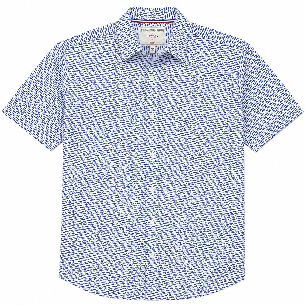 International Report 4 Way Stretch Shirt Mens Small Shark Print Blue Button Down